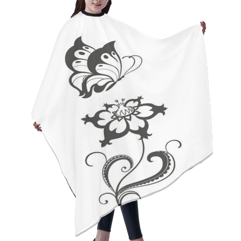 Personality  Silhouette Of Decorative Butterfly And Flower Hair Cutting Cape