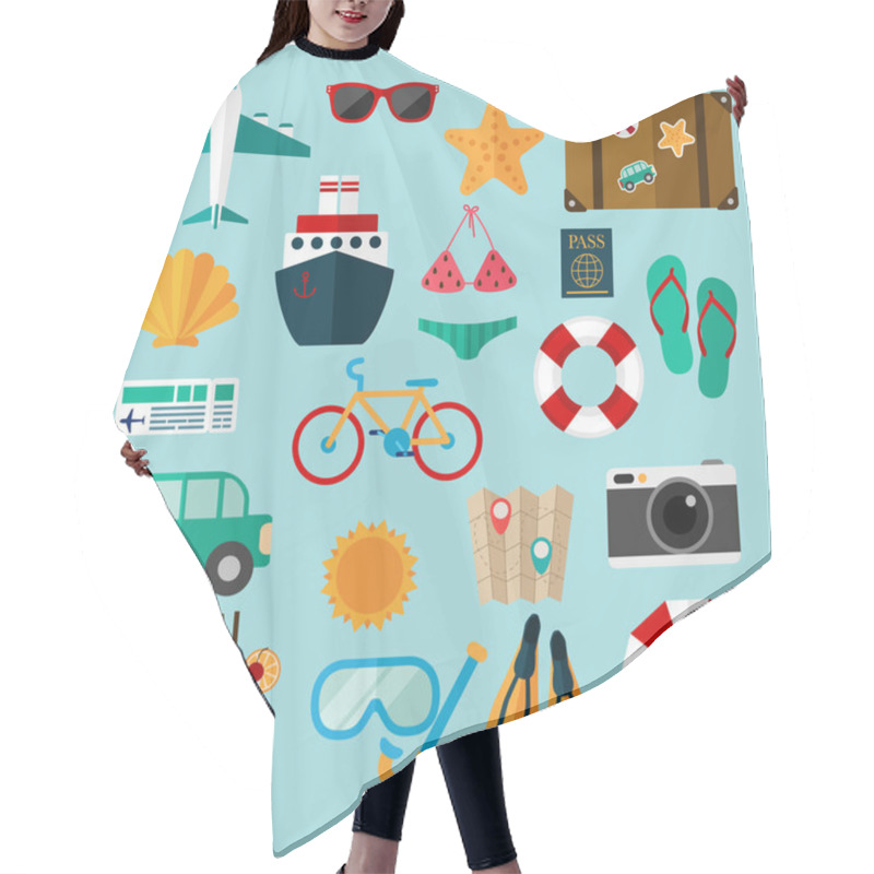 Personality  Summer And Beach Icons Set Hair Cutting Cape