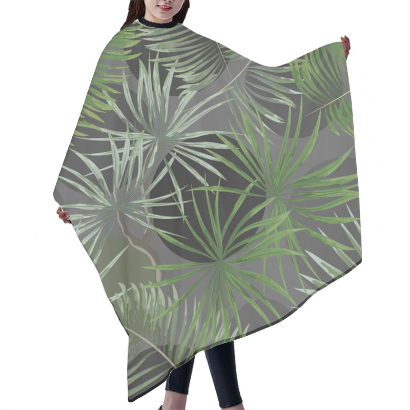 Personality  Seamless Pattern Of Bright Green Tropical Leaves On Grey Backgro Hair Cutting Cape