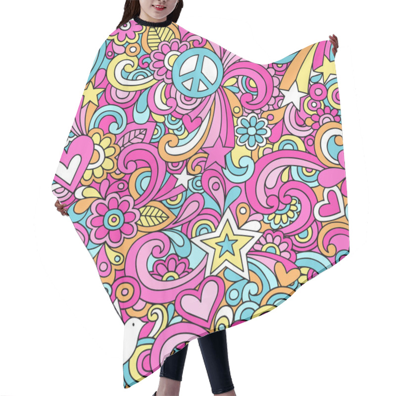 Personality  Peace Sign Doodles Seamless Repeat Pattern Vector Hair Cutting Cape