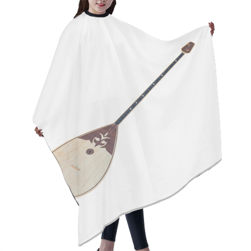 Personality  Dombra On A White Background. Dombra Is A Traditional Kazakh National Musical Instrument. Kazakh Stringed Musical Instruments. Hair Cutting Cape