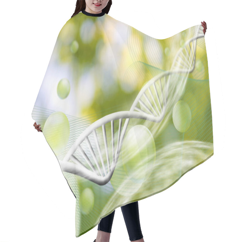 Personality  Image Of Molecular Structure And Chain Of Dna On A Green Background Close-up Hair Cutting Cape