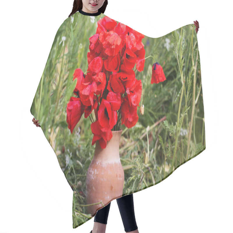 Personality  Nice Bouquet Of Red Poppy Flowers Hair Cutting Cape