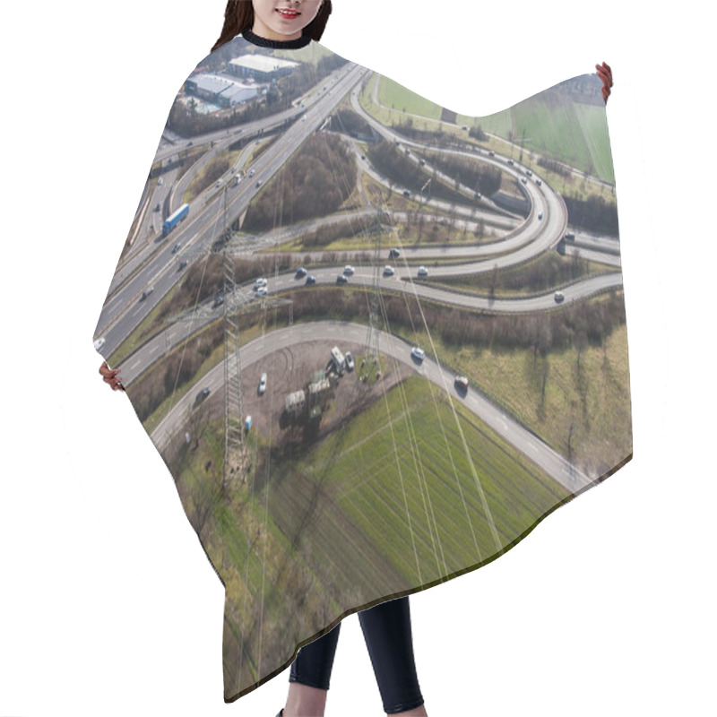 Personality  Aerial View Of A Highway Intersection With A Clover-leaf Interchange Germany Koblenz Hair Cutting Cape