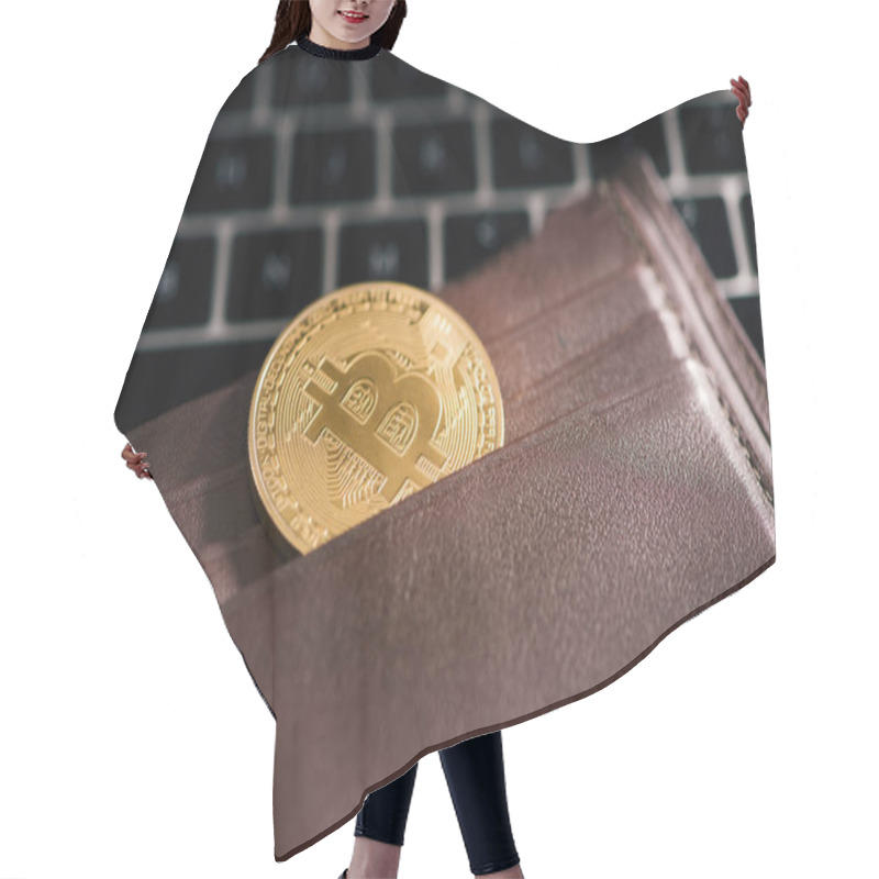 Personality  Virtual Currency Wallet. Bitcoin Gold Coin. Cryptocurrency Concept. Hair Cutting Cape