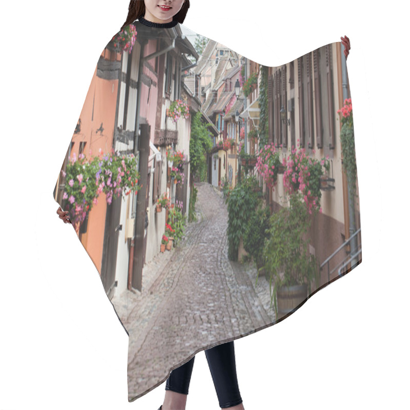 Personality  Street With Half-timbered Medieval Houses In Eguisheim Village Along The Famous Wine Route In Alsace, France Hair Cutting Cape