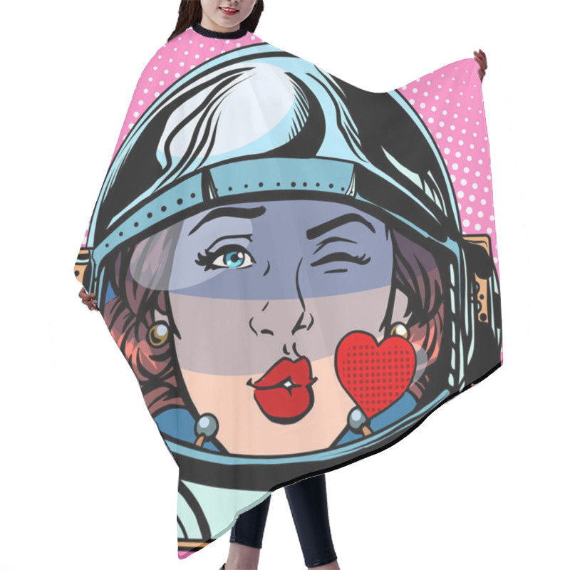 Personality  Emoticon Kiss Love Emoji Face Woman Astronaut Retro Pop Art Retro Style. Emotions Face. Vector Emoticon Hair Cutting Cape