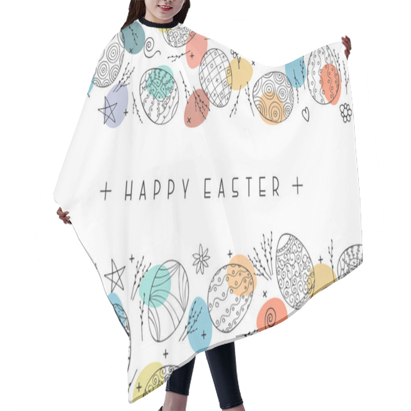 Personality  Happy Easter Background With Ornamental Eggs. Hand Drawn Design. Vector Holiday Card, Postcard, Banner, Poster And Ect Hair Cutting Cape