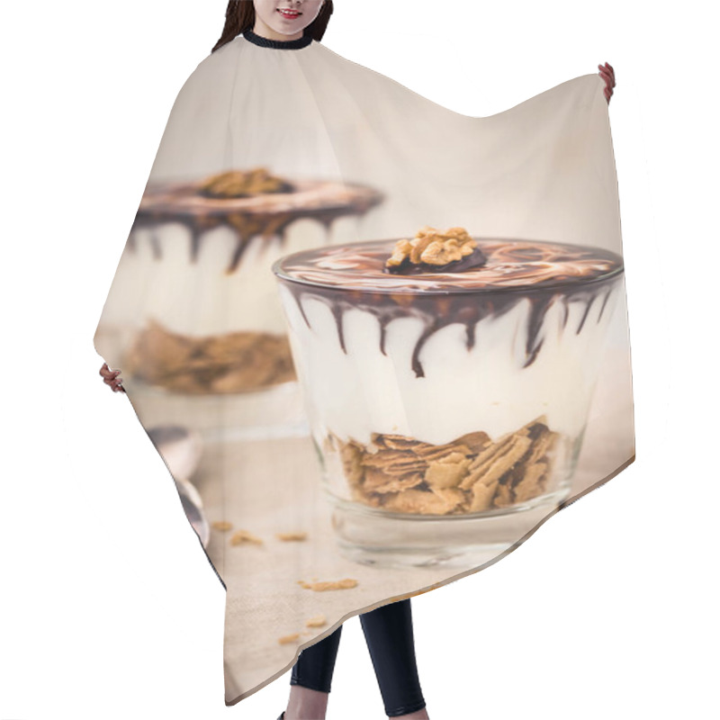 Personality  Marzipan Chocolate Dessert With Biscuits On A Bright Underground Hair Cutting Cape