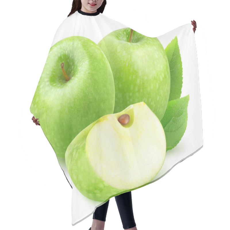 Personality  Isolated Apples. Two Whole Green Apples And A Slice Isolated On White Background Hair Cutting Cape