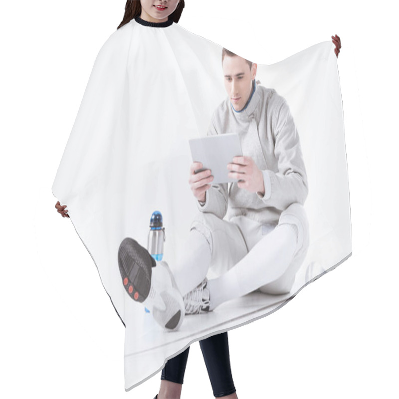 Personality  Fencer Using Digital Tablet Hair Cutting Cape