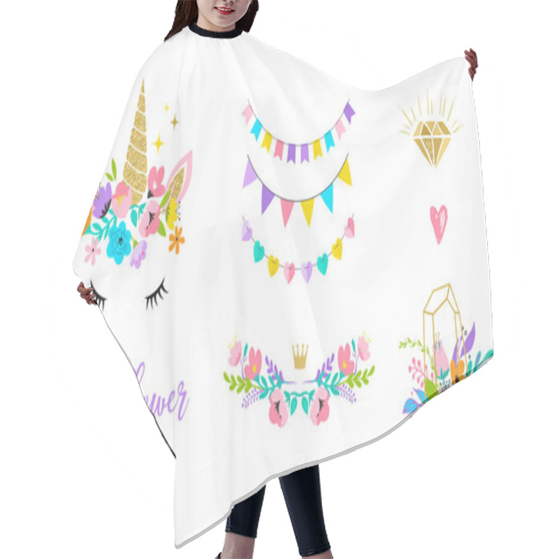 Personality  Unicorn Head With Flowers - Card And Shirt Design Hair Cutting Cape