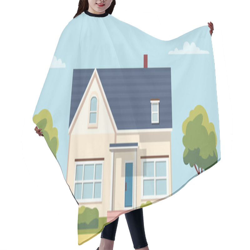 Personality  Exterior Of The Residential House, Front View. Modern House On A Street In Summer In Flat Style. House For Sale. Vector Stock Hair Cutting Cape