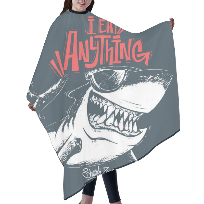 Personality  Shark T-shirt Surf Print Design, Vector Illustration. Hair Cutting Cape