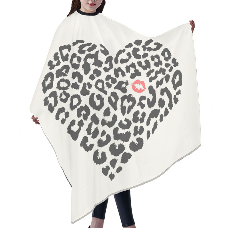 Personality  Vector Heart Shape - Leopard Texture With Kiss Print Hair Cutting Cape