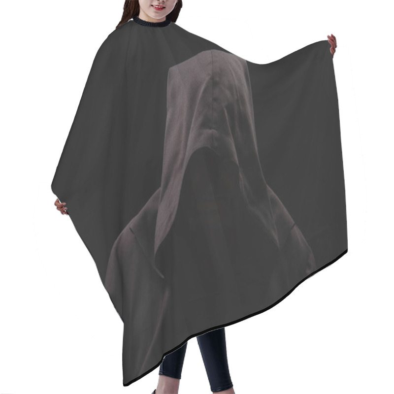 Personality  Medieval Monk With Face Under Dark Hood Isolated On Black Hair Cutting Cape