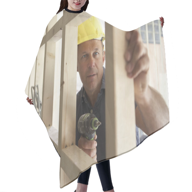 Personality  Construction Worker Building Timber Frame In New Home Hair Cutting Cape