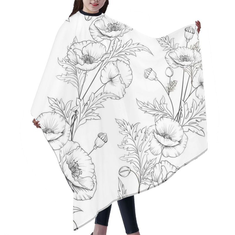 Personality  Pattern Of Poppy Flowers On A White Background. Hair Cutting Cape