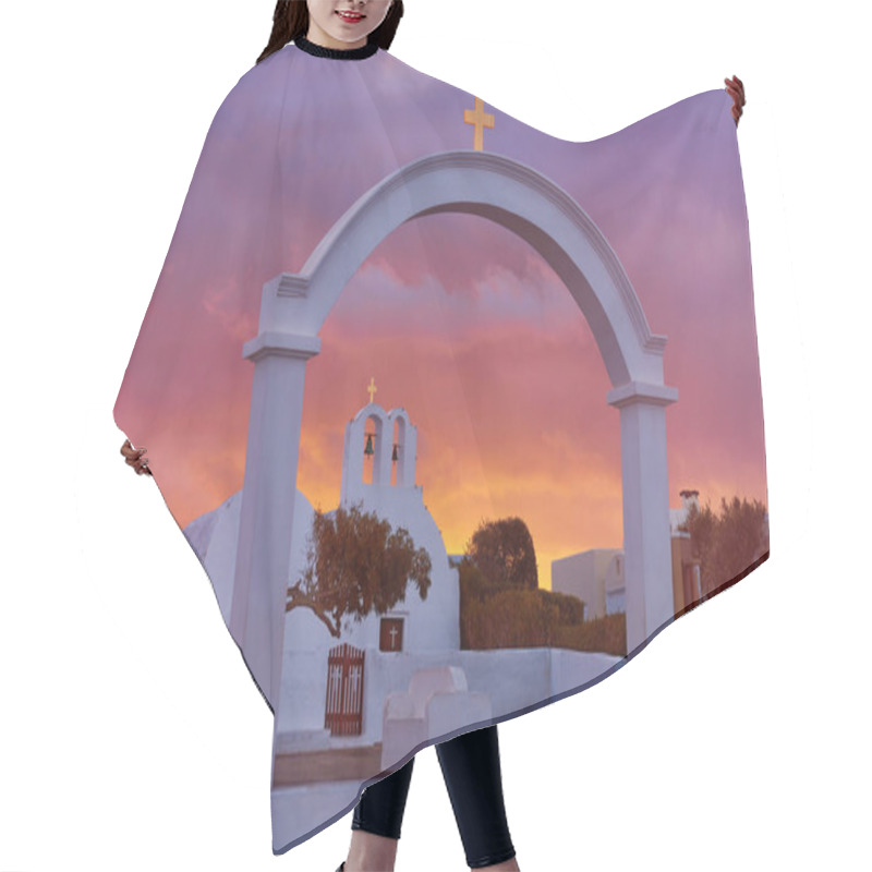 Personality  Arch, Church And Bell Towers In Oia Village, Santorini Island, Greece On A Sunrise With Dramatic Sky Hair Cutting Cape