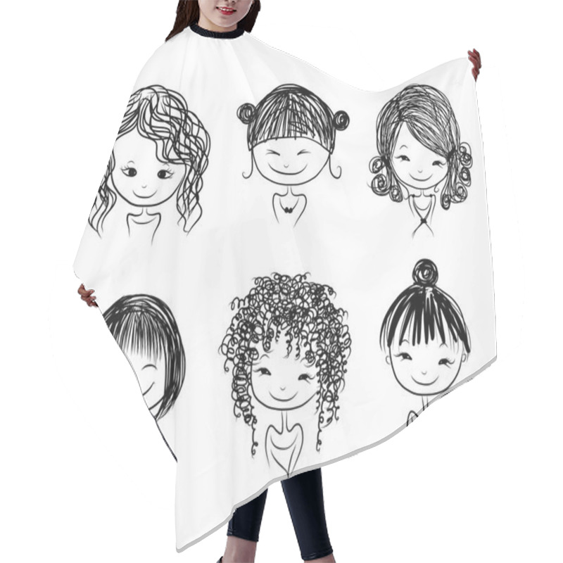 Personality  Cute Girl Smiling, Sketch For Your Design Hair Cutting Cape