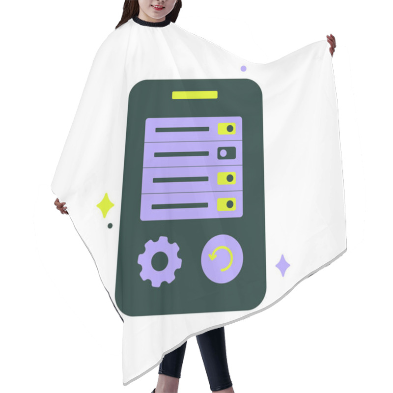 Personality  A Mobile Device Screen Displaying A Settings Panel With Icons For Customization, System Control, And Configuration, Isolated On A White Background. Hair Cutting Cape