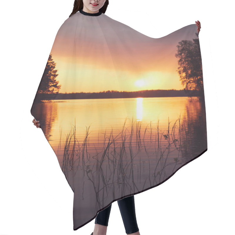 Personality  Sunset Over A Finnish Lake. Intentionally Blurred Background. Hair Cutting Cape