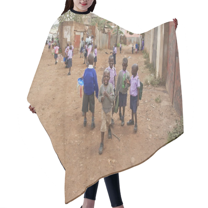 Personality  Young School Boys Go Home Down A Street In Kibera, Nairobi, Kenya. Hair Cutting Cape