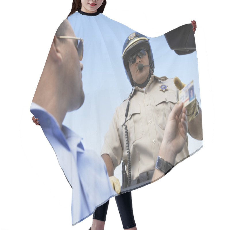 Personality  Man Handing Licence To Police Officer Hair Cutting Cape