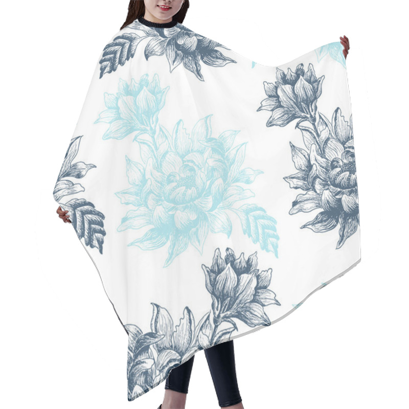 Personality  Seamless Pattern With Blue  Flowers On A White Background Hair Cutting Cape