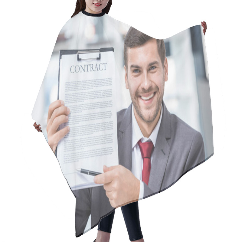 Personality  Businessman Holding Contract  Hair Cutting Cape