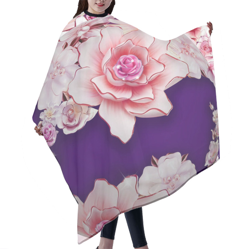 Personality  Illustration Of A Floral Background With A Rose In A Round Frame Hair Cutting Cape