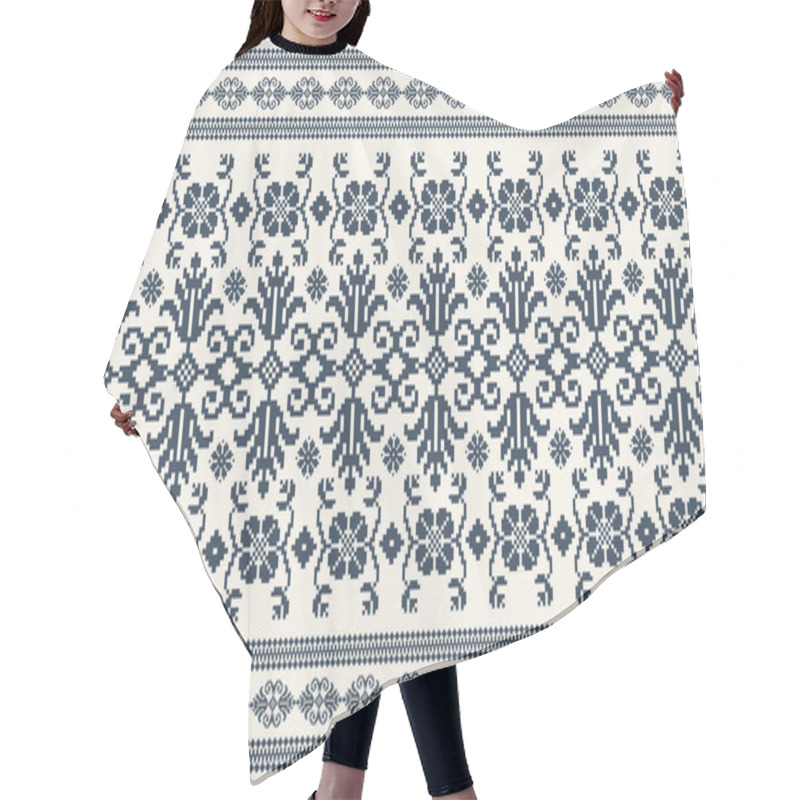 Personality  Beautiful Knitted Embroidery.geometric Ethnic Oriental Pattern Traditional Background.blue And White Tone.Aztec Style,abstract,vector,illustration.design For Texture,fabric,clothing,wrapping,carpet. Hair Cutting Cape