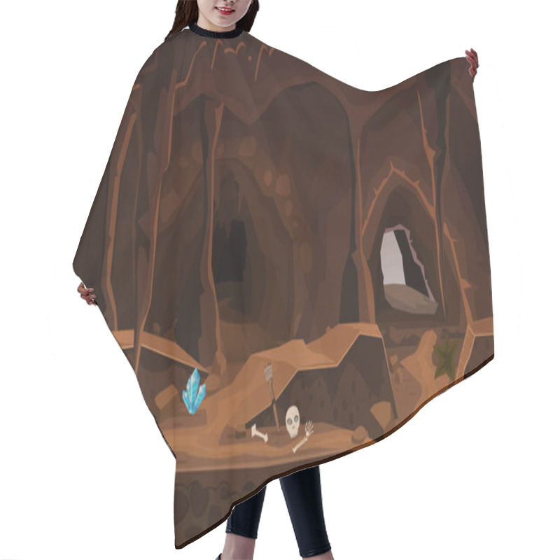 Personality  Treasure Cave With Crystals. Concept, Art For Computer Game. Background Image To Use Games, Apps, Banners, Graphics. Vector Cartoon Illustration Hair Cutting Cape