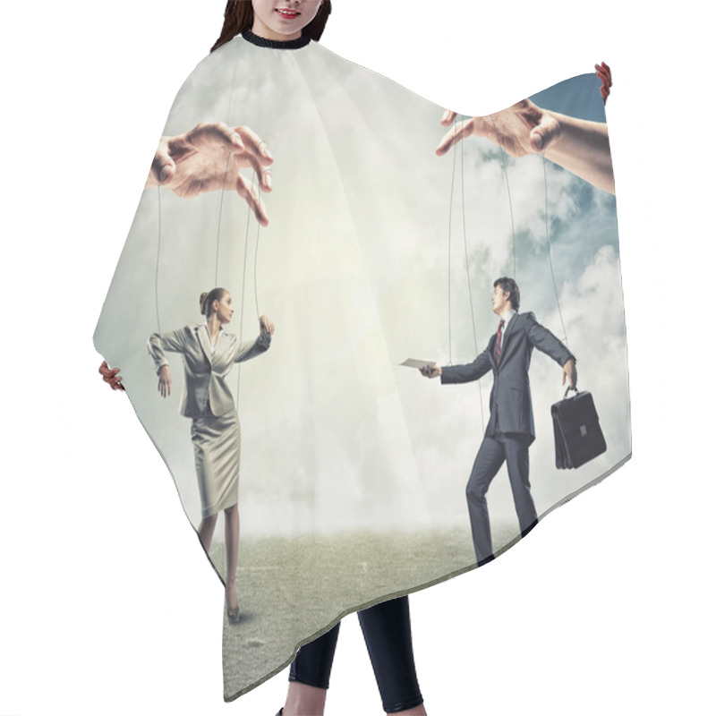 Personality  Two Puppet Businessman Hair Cutting Cape