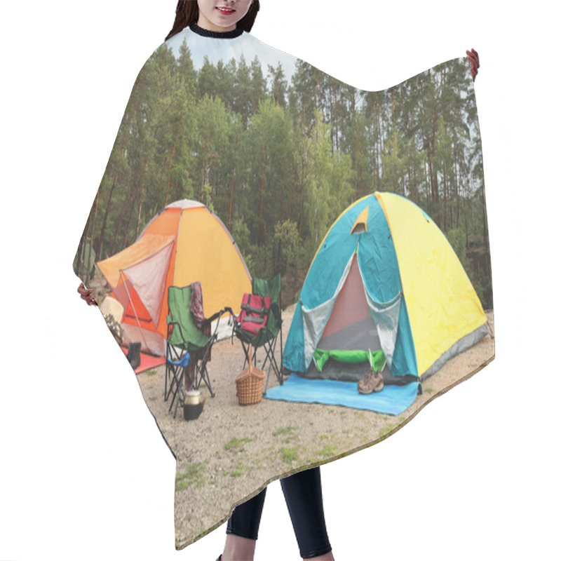 Personality  Man Lighting Bonfire Near Camping Tents In Forest Hair Cutting Cape