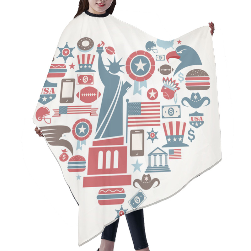 Personality  America Love - Heart Shape With Many Vector Icons Hair Cutting Cape