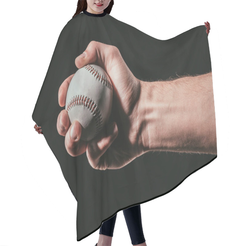 Personality  Cropped Shot Of Male Hand Holding Baseball Ball Isolated On Black   Hair Cutting Cape