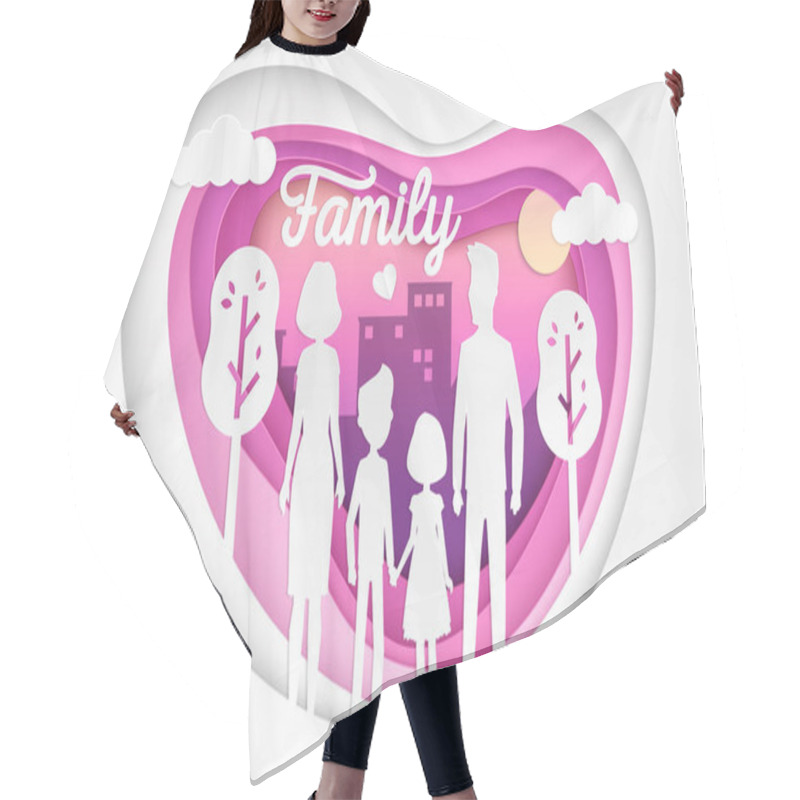 Personality  Family - Modern Vector Paper Cut Illustration Hair Cutting Cape