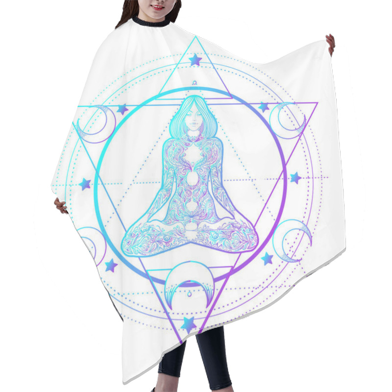 Personality  Sacred Geometry And Boo Symbol Set. Ayurveda Sign Of Harmony And Balance. Tattoo Design, Yoga Logo. Poster, T-shirt. Colorful Gradient Over Black. Astrology, Esoteric, Religion. Hair Cutting Cape