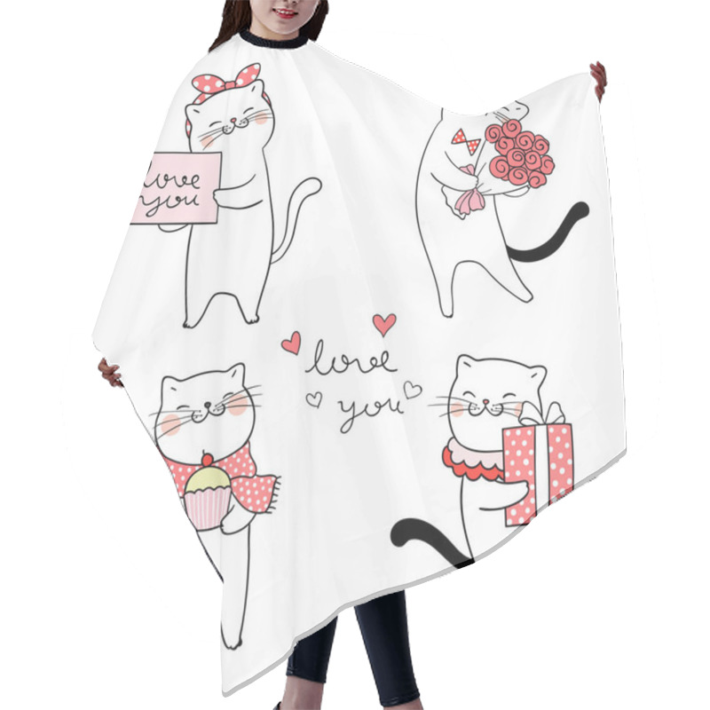 Personality  Draw Sweety Cat For Valentine's Day Hair Cutting Cape