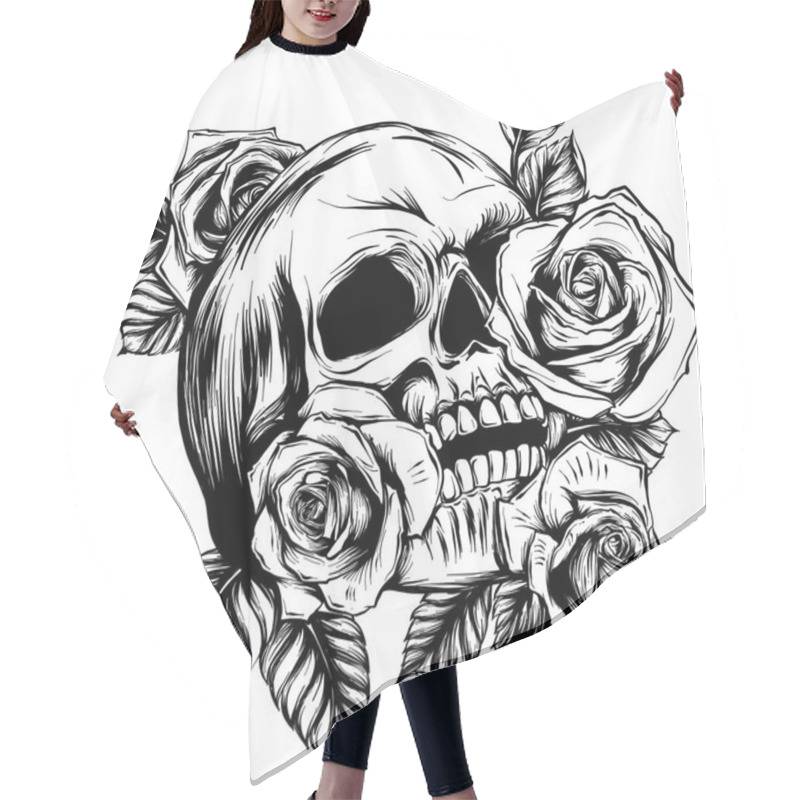 Personality  Skulls With Roses On White Background Hair Cutting Cape