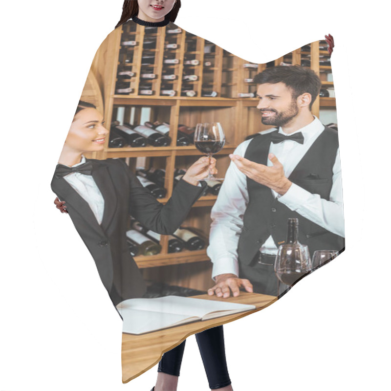 Personality  Couple Of Wine Stewards Making Degustation Together At Wine Store Hair Cutting Cape