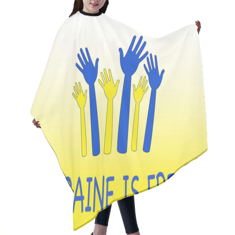 Personality  Illustration Of Blue And Yellow Hands Near Ukraine In Free Lettering  Hair Cutting Cape