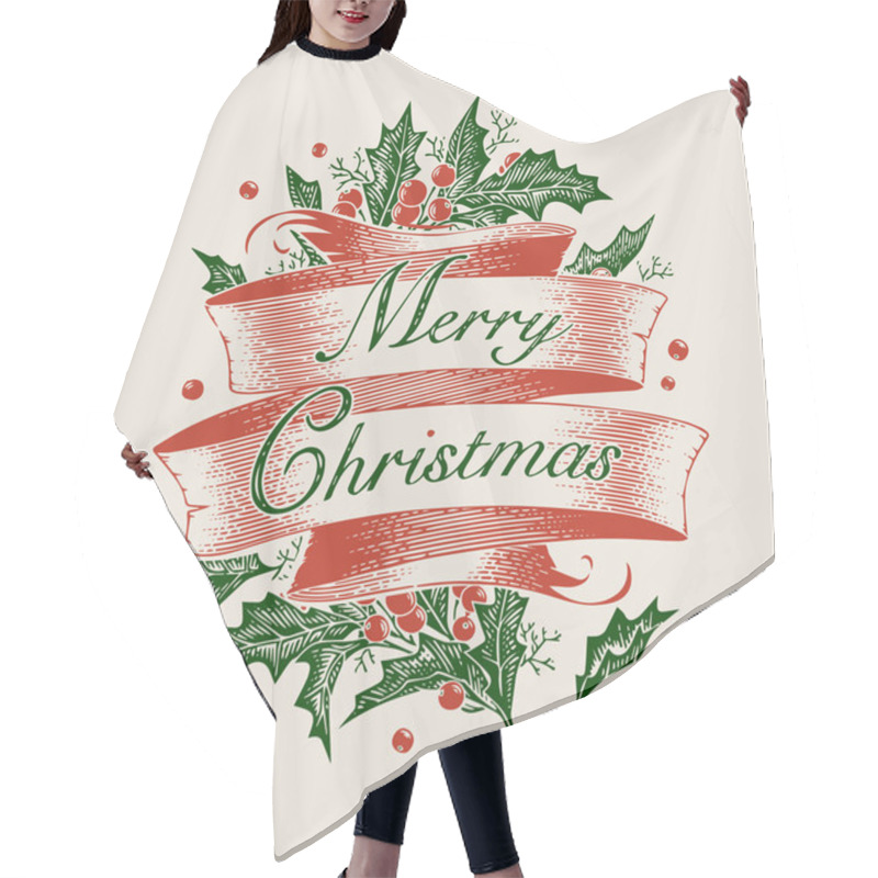 Personality  Vintage Engraving Christmas Art. Greeting Card \ Poster \ Banner. Vector Illustration. Hair Cutting Cape