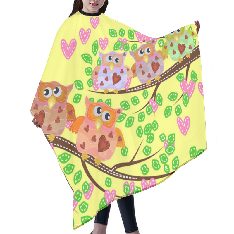 Personality  Bright Cute Cartoon Owls Sit On The Flowering Branches Of Fantastic Trees Hair Cutting Cape