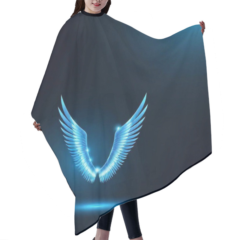 Personality  Blue Glowing Realistic Angel Wings On Black Background Hair Cutting Cape