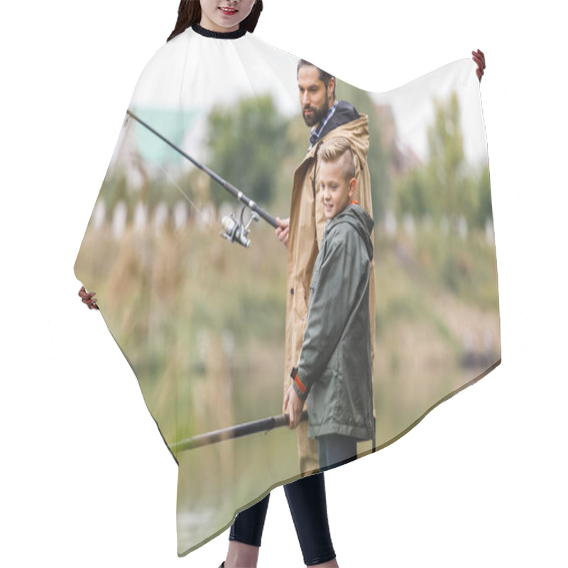 Personality  Father And Son Fishing Together Hair Cutting Cape