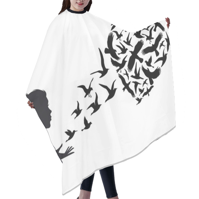 Personality  Heart Shaped  Flying Birds, Vector Hair Cutting Cape