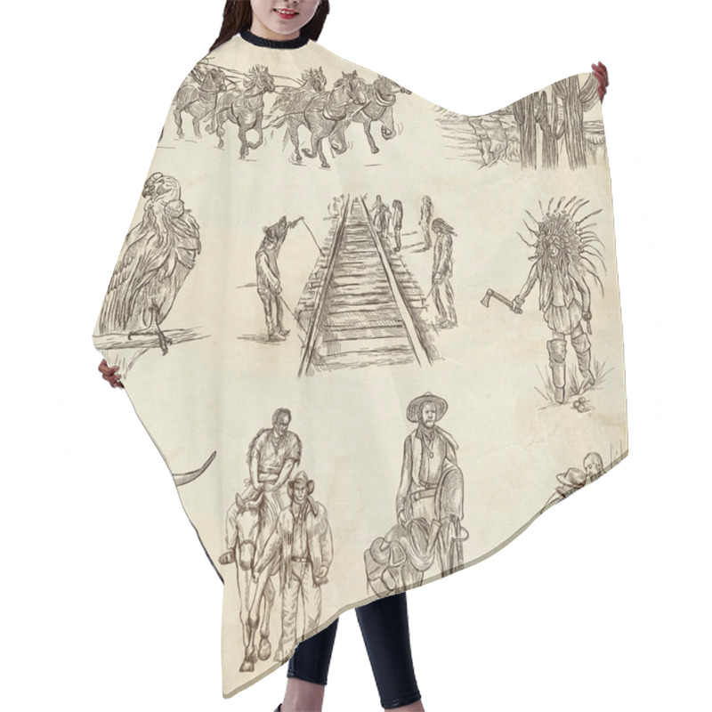 Personality  Indians And Wild West - An Hand Drawn Pack. Hair Cutting Cape