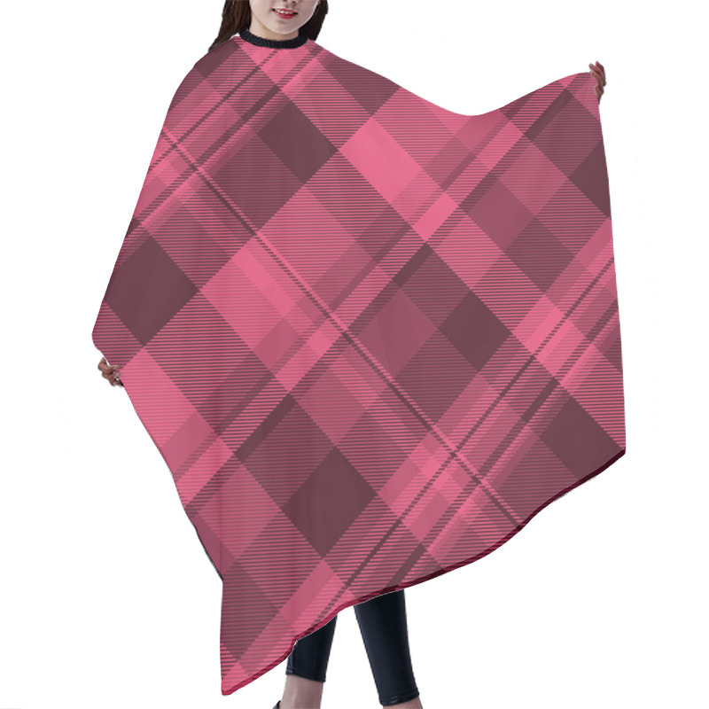 Personality  Dynamic Pink And Maroon Diagonal Plaid Pattern.  Geometric Textile Design Perfect For Fashion, Web, Or Print Projects.  Modern, Stylish, And Versatile Graphic Background. Hair Cutting Cape